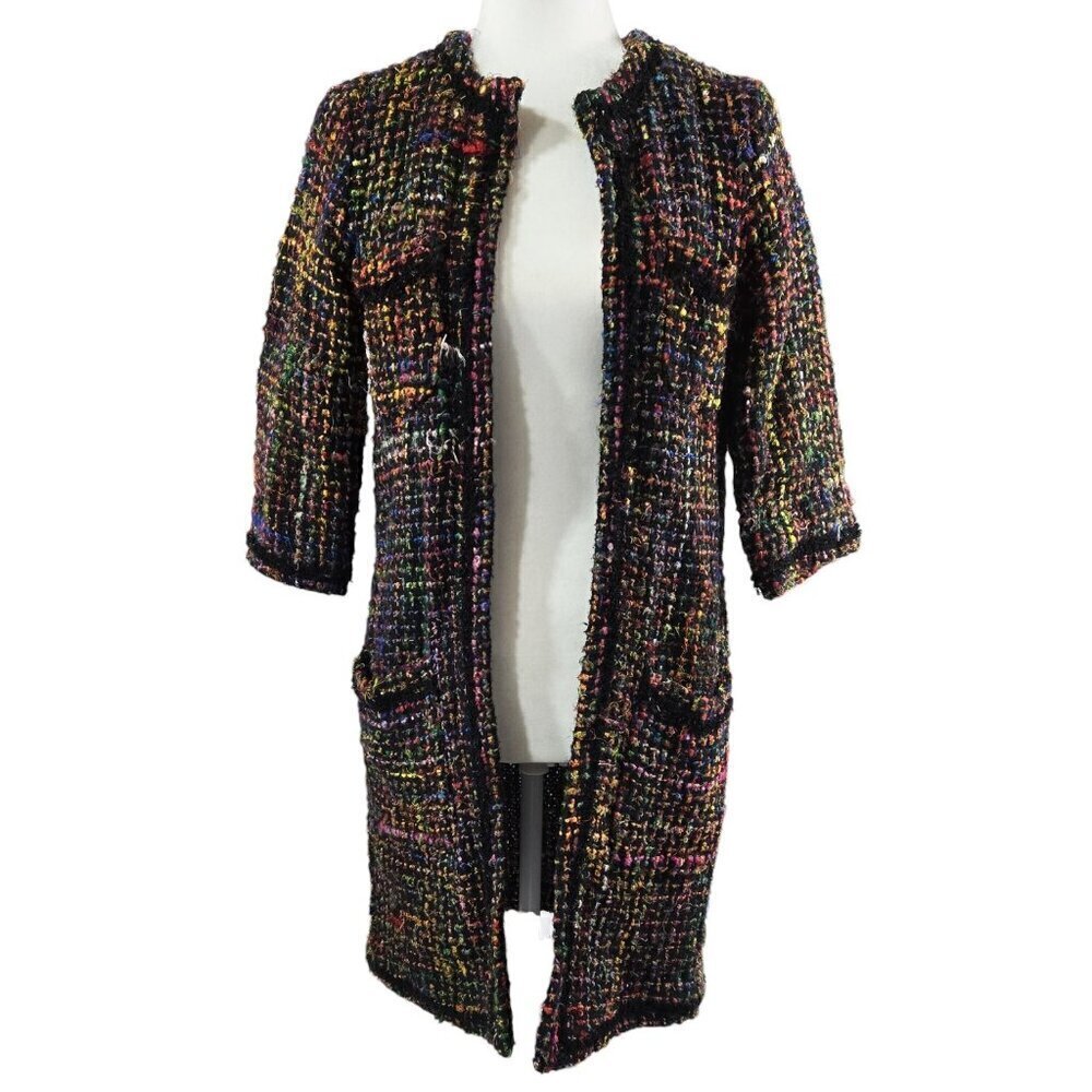 Anthropologie ett:twa Berwyn Silk Blend Multicolor Tweed Open Front Jacket